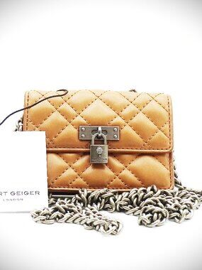 KURT GEIGER Micro Brixton Camel Color Quilted Crossbody Bag